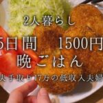 【節約】平日5日間1500円生活 晩ごはん記録【2人暮らし 低収入 アラサー夫婦】